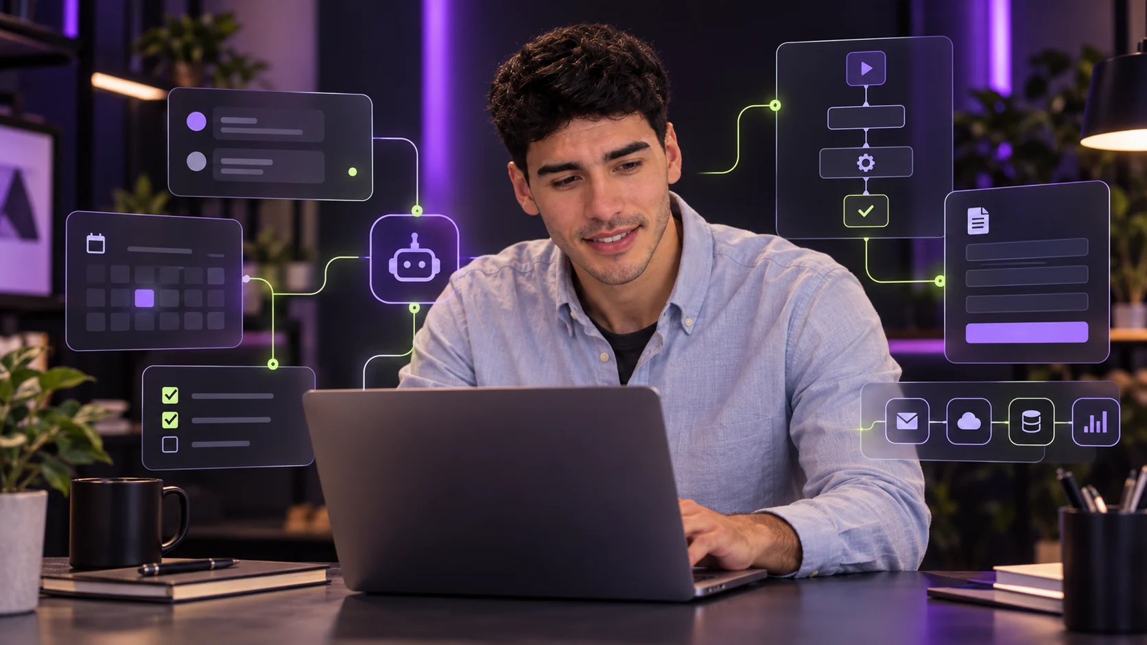 Antonio trabajando con automatización e inteligencia artificial para conectar tareas y sistemas